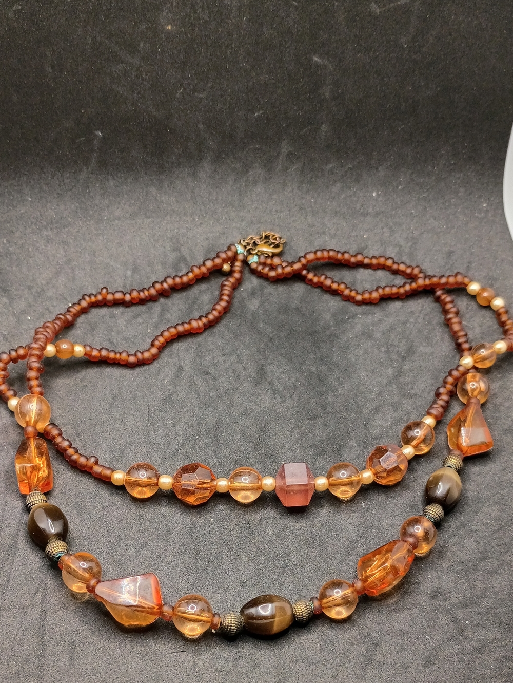 Vintage Amber and Brown Layered Bead Necklace